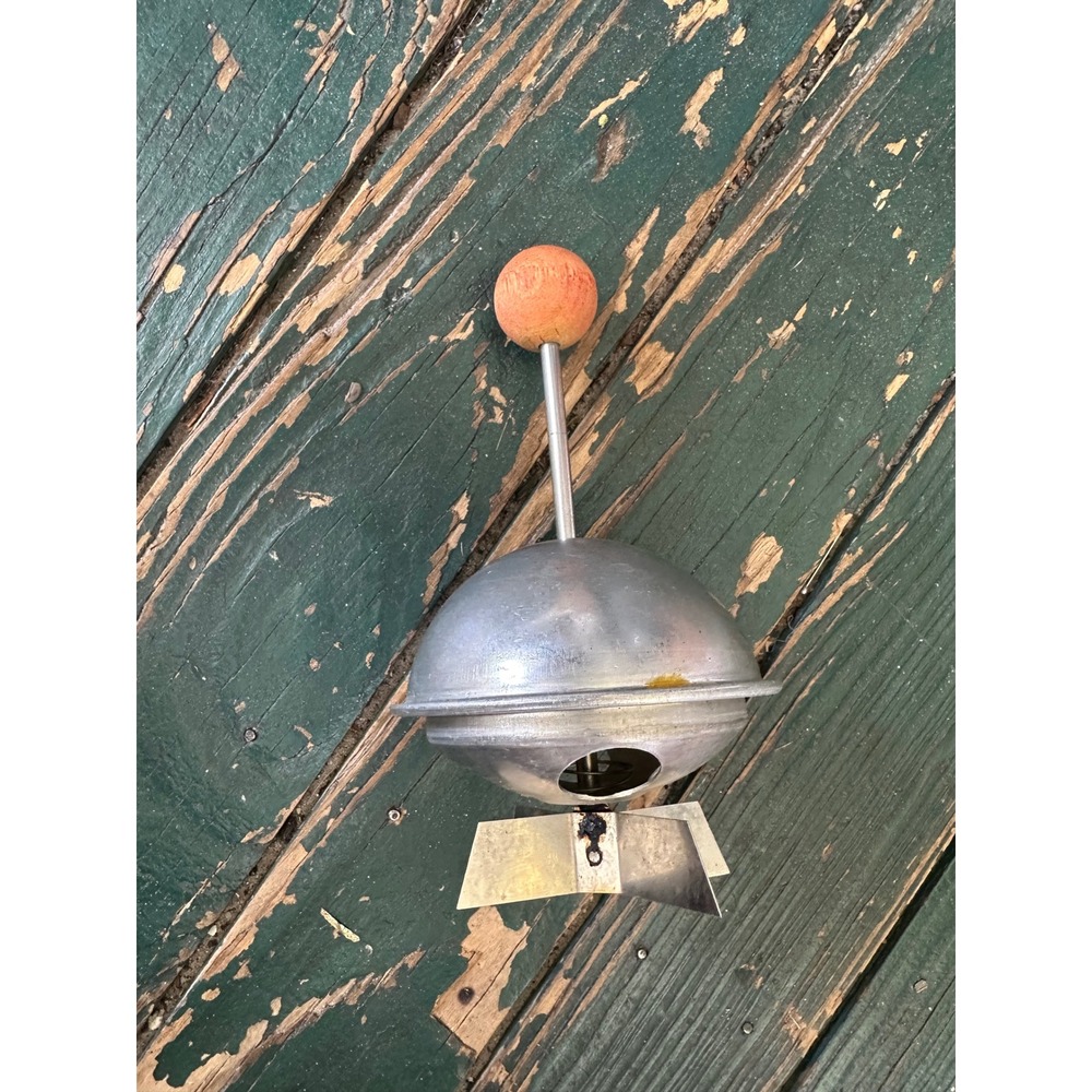 Vintage Hand Held Spring Action Food Chopper Aluminum Wood Knob A4221